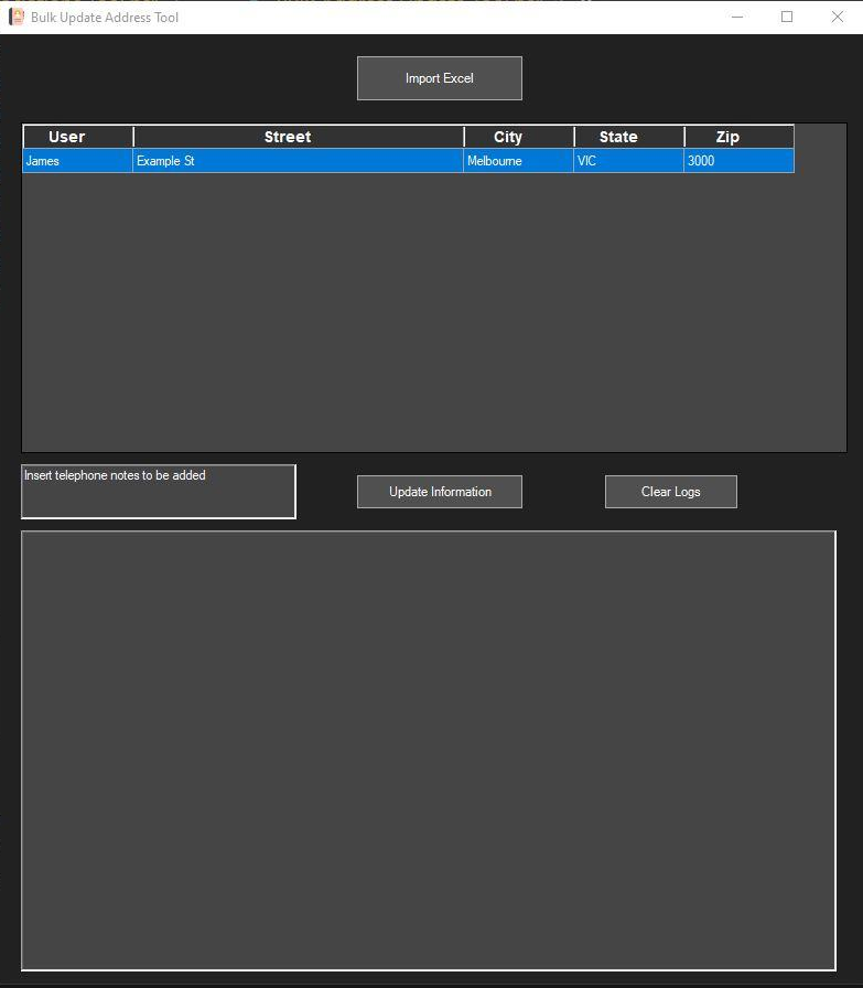 Bulk Address Update Tool application screenshot