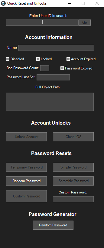 Quick Resets and Unlocks application screenshot